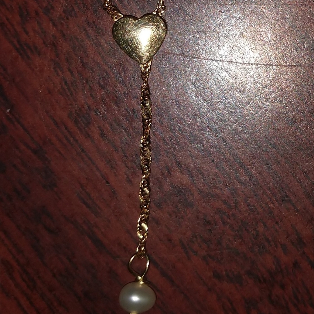14-karat gold heart and pearl necklace